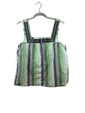 Lucky Brand Womens Striped Sleeveless Top With Embroidered Yoke Size L